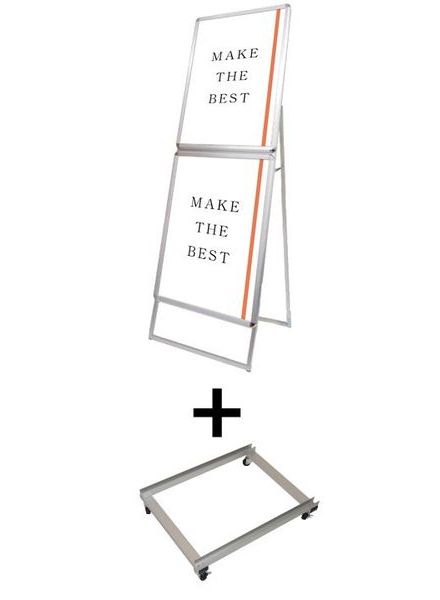 常磐精工 ポスタースタンド ポスターグリップスタンド看板コンビ(屋外用) A2A2片面シルバー アームキャスターセット PGSKC-A2A2KS-G-KSET|【店舗用品】