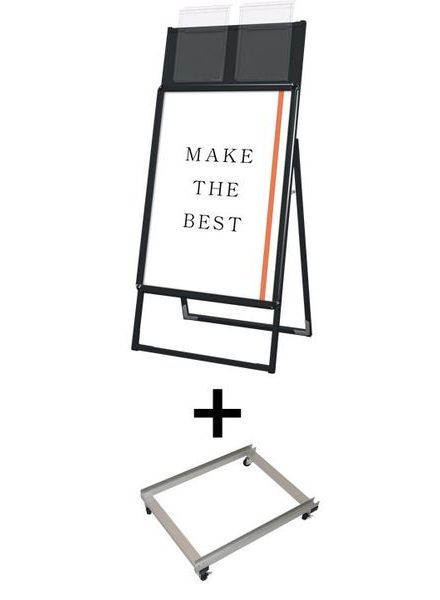 常磐精工 ポスタースタンド ポスターグリップスタンド看板カタログケース付(屋外用) A1片面ブラック アームキャスターセット PGSKK-A1KB-G-KSET|【店舗用品】