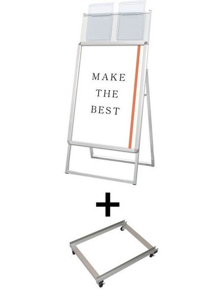 常磐精工 ポスタースタンド ポスターグリップスタンド看板カタログケース付(屋外用) A1片面シルバー アームキャスターセット PGSKK-A1KS-G-KSET|【店舗用品】