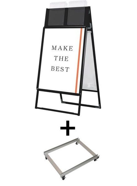 常磐精工 ポスタースタンド ポスターグリップスタンド看板カタログケース付(屋外用) A1両面ブラック アームキャスターセット PGSKK-A1RB-G-KSET|【店舗用品】