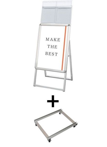 常磐精工 ポスタースタンド ポスターグリップスタンド看板カタログケース付(屋外用) A2片面シルバー アームキャスターセット PGSKK-A2KS-G-KSET|【店舗用品】