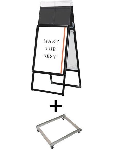 常磐精工 ポスタースタンド ポスターグリップスタンド看板カタログケース付(屋外用) A2両面ブラック アームキャスターセット PGSKK-A2RB-G-KSET|【店舗用品】