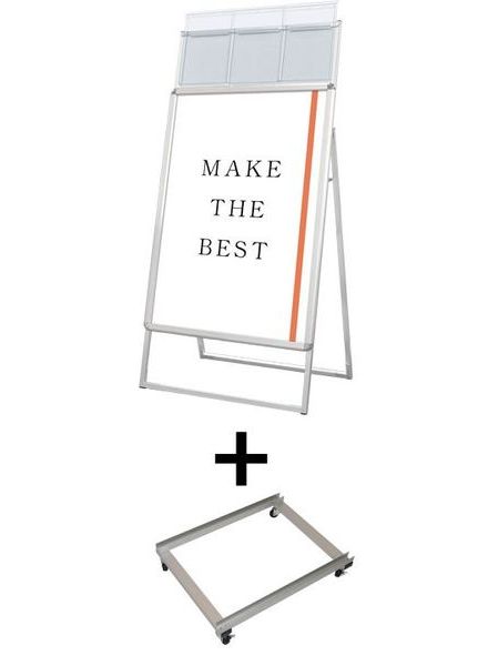 常磐精工 ポスタースタンド ポスターグリップスタンド看板カタログケース付(屋外用) B1片面シルバー アームキャスターセット PGSKK-B1KS-G-KSET|【店舗用品】