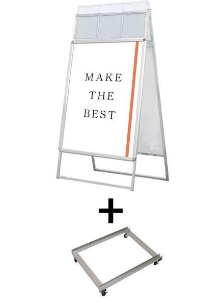 常磐精工 ポスタースタンド ポスターグリップスタンド看板カタログケース付(屋外用) B1両面シルバー アームキャスターセット PGSKK-B1RS-G-KSET|【店舗用品】