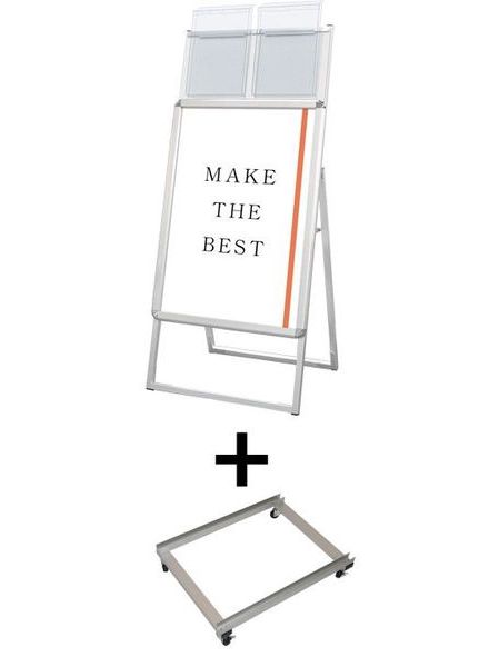 常磐精工 ポスタースタンド ポスターグリップスタンド看板カタログケース付(屋外用) B2片面シルバー アームキャスターセット PGSKK-B2KS-G-KSET|【店舗用品】