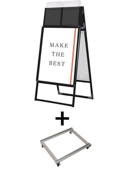 常磐精工 ポスタースタンド ポスターグリップスタンド看板カタログケース付(屋外用) B2両面ブラック アームキャスターセット PGSKK-B2RB-G-KSET|【店舗用品】