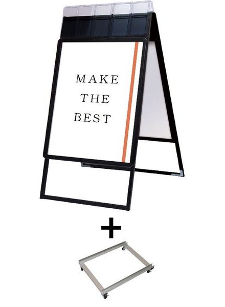 常磐精工 ポスタースタンド ポスターグリップスタンド看板パンフレットケース付(屋外用) A1両面ブラック アームキャスターセット PGSKP-A1RB-G-KSET|【店舗用品】