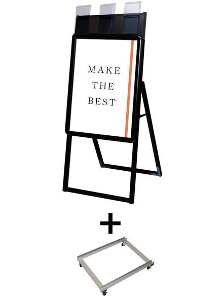 常磐精工 ポスタースタンド ポスターグリップスタンド看板パンフレットケース付(屋外用) A2片面ブラック アームキャスターセット PGSKP-A2KB-G-KSET|【店舗用品】