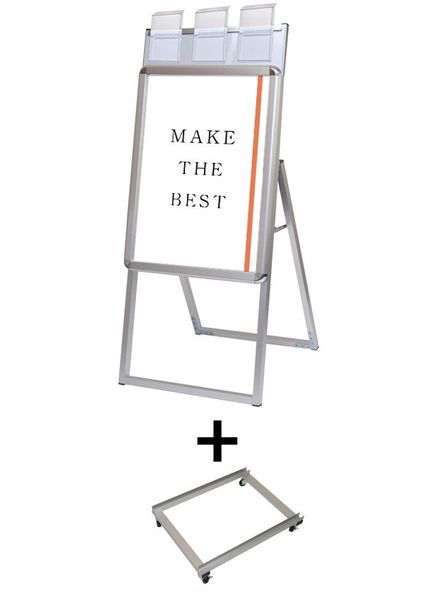 常磐精工 ポスタースタンド ポスターグリップスタンド看板パンフレットケース付(屋外用) A2片面シルバー アームキャスターセット PGSKP-A2KS-G-KSET|【店舗用品】