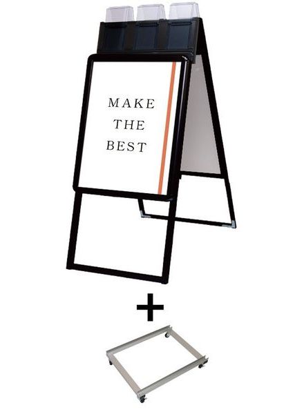 常磐精工 ポスタースタンド ポスターグリップスタンド看板パンフレットケース付(屋外用) A2両面ブラック アームキャスターセット PGSKP-A2RB-G-KSET|【店舗用品】