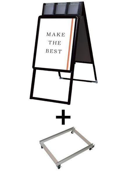 常磐精工 ポスタースタンド ポスターグリップスタンド看板パンフレットケース付(屋内用) A2両面ブラック アームキャスターセット PGSKP-A2RB-KSET|【店舗用品】