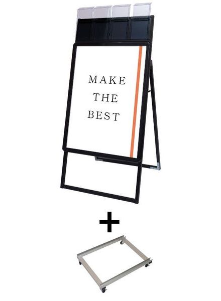 常磐精工 ポスタースタンド ポスターグリップスタンド看板パンフレットケース付(屋外用) B2片面ブラック アームキャスターセット PGSKP-B2KB-G-KSET|【店舗用品】