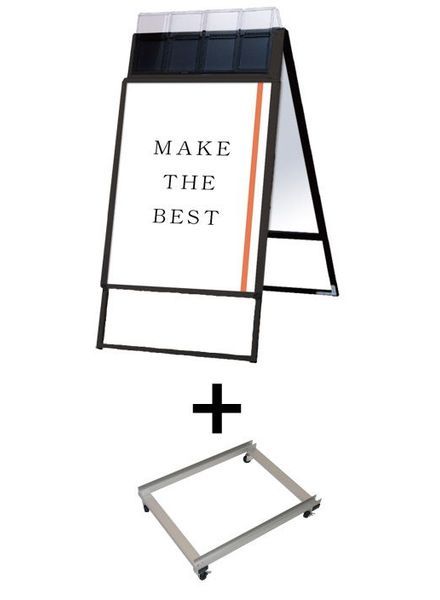 常磐精工 ポスタースタンド ポスターグリップスタンド看板パンフレットケース付(屋外用) B2両面ブラック アームキャスターセット PGSKP-B2RB-G-KSET|【店舗用品】