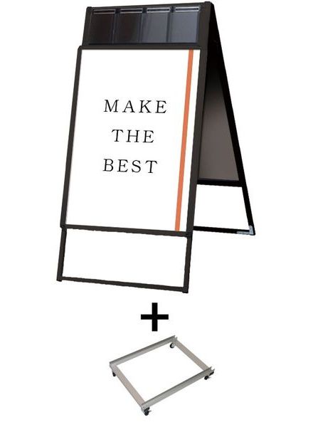 常磐精工 ポスタースタンド ポスターグリップスタンド看板パンフレットケース付(屋内用) B2両面ブラック アームキャスターセット PGSKP-B2RB-KSET|【店舗用品】