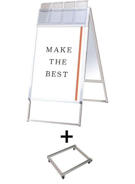 常磐精工 ポスタースタンド ポスターグリップスタンド看板パンフレットケース付(屋外用) B2両面シルバー アームキャスターセット PGSKP-B2RS-G-KSET|【店舗用品】