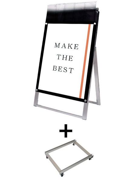 常磐精工 ポスタースタンド ポスター用スタンド看板マグネジ パンフレットケース付 A1片面ブラック(屋外用) アームキャスターセット PSSKMNP-A1KB-G-KSET|【店舗用品】