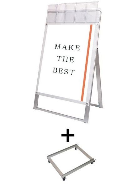 常磐精工 ポスタースタンド ポスター用スタンド看板マグネジ パンフレットケース付 A1片面ホワイト(屋外用) アームキャスターセット PSSKMNP-A1KW-G-KSET|【店舗用品】