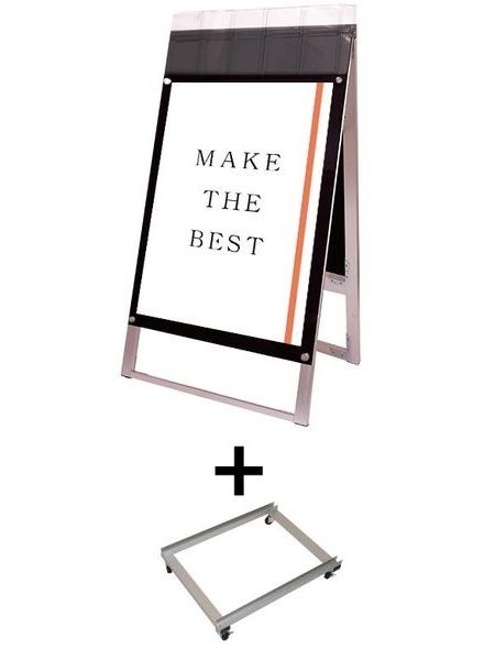 常磐精工 ポスタースタンド ポスター用スタンド看板マグネジ パンフレットケース付 A1両面ブラック(屋外用) アームキャスターセット PSSKMNP-A1RB-G-KSET|【店舗用品】