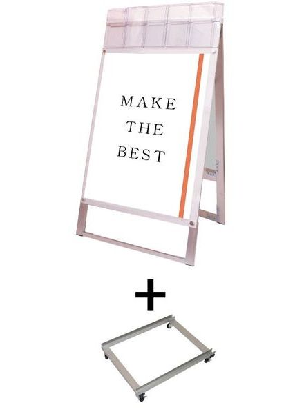 常磐精工 ポスタースタンド ポスター用スタンド看板マグネジ パンフレットケース付 A1両面ホワイト(屋外用) アームキャスターセット PSSKMNP-A1RW-G-KSET|【店舗用品】