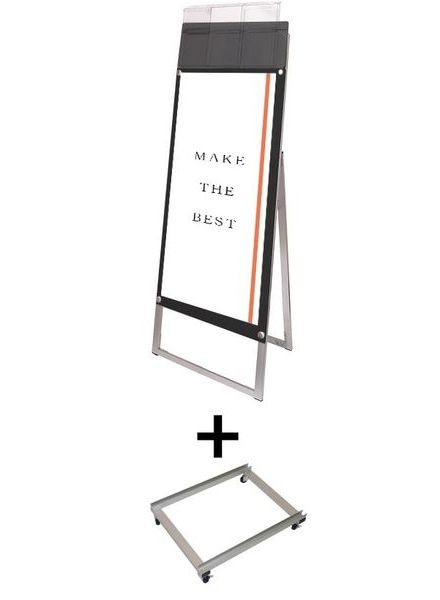 常磐精工 ポスタースタンド ポスター用スタンド看板マグネジ パンフレットケース付 A3縦縦片面ブラック(屋外用) アームキャスターセット PSSKMNP-A3TTKB-G-KSET|【店舗用品】
