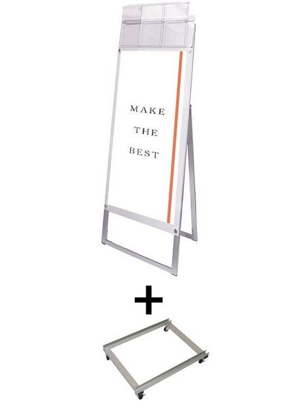 常磐精工 ポスタースタンド ポスター用スタンド看板マグネジ パンフレットケース付 A3縦縦片面ホワイト(屋外用) アームキャスターセット PSSKMNP-A3TTKW-G-KSET|【店舗用品】