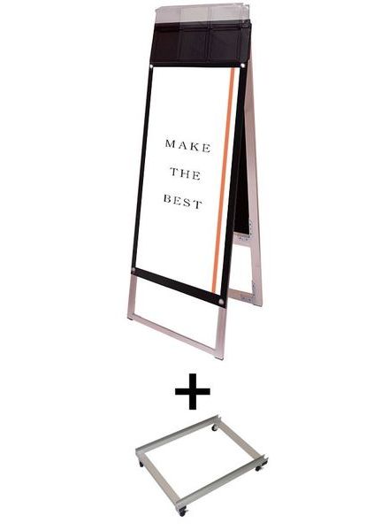 常磐精工 ポスタースタンド ポスター用スタンド看板マグネジ パンフレットケース付 A3縦縦両面ブラック(屋外用) アームキャスターセット PSSKMNP-A3TTRB-G-KSET|【店舗用品】
