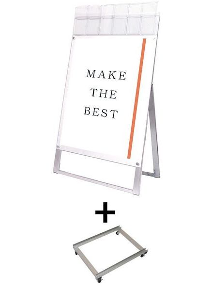 常磐精工 ポスタースタンド ポスター用スタンド看板マグネジ パンフレットケース付 B1片面ホワイト(屋外用) アームキャスターセット PSSKMNP-B1KW-G-KSET|【店舗用品】