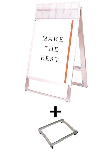 常磐精工 ポスタースタンド ポスター用スタンド看板マグネジ パンフレットケース付 B1両面ホワイト(屋外用) アームキャスターセット PSSKMNP-B1RW-G-KSET|【店舗用品】
