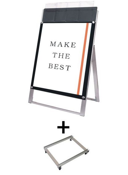 常磐精工 ポスタースタンド ポスター用スタンド看板マグネジ パンフレットケース付 B2片面ブラック(屋外用) アームキャスターセット PSSKMNP-B2KB-G-KSET|【店舗用品】