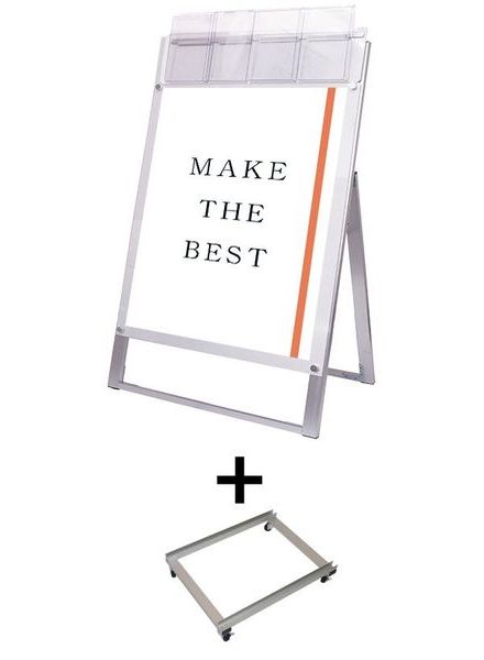 常磐精工 ポスタースタンド ポスター用スタンド看板マグネジ パンフレットケース付 B2片面ホワイト(屋外用) アームキャスターセット PSSKMNP-B2KW-G-KSET|【店舗用品】