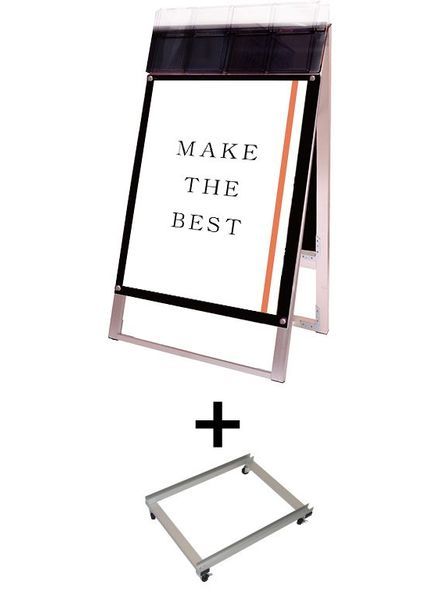 常磐精工 ポスタースタンド ポスター用スタンド看板マグネジ パンフレットケース付 B2両面ブラック(屋外用) アームキャスターセット PSSKMNP-B2RB-G-KSET|【店舗用品】