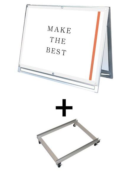 常磐精工 ポスタースタンド ポスター用スタンド看板 A0横ロウ両面ホワイト アームキャスターセット PSSK-A0YLRW-KSET|【店舗用品】