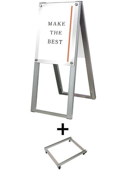 常磐精工 ポスタースタンド ポスター用スタンド看板 A3縦ハイ両面ホワイト アームキャスターセット PSSK-A3THRW-KSET|【店舗用品】