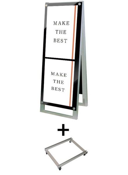 常磐精工 ポスタースタンド ポスター用スタンド看板 A3縦縦両面ブラック アームキャスターセット PSSK-A3TTRB-KSET|【店舗用品】