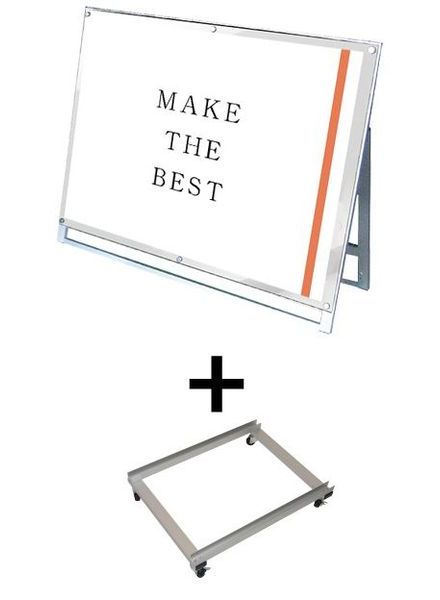 常磐精工 ポスタースタンド ポスター用スタンド看板マグネジ A0横ロウ片面ホワイト アームキャスターセット PSSKMN-A0YLKW-KSET|【店舗用品】