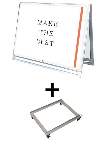 常磐精工 ポスタースタンド ポスター用スタンド看板マグネジ A0横ロウ両面ホワイト アームキャスターセット PSSKMN-A0YLRW-KSET|【店舗用品】