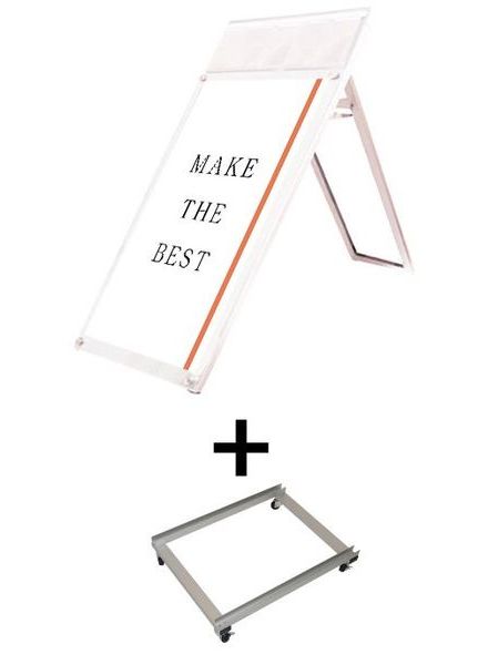 常磐精工 ポスタースタンド ポスター用スタンド看板マグネジ パンフレットケース付 A1ロウ片面ホワイト(屋内用) アームキャスターセット PSSKMNP-A1LKW-KSET|【店舗用品】