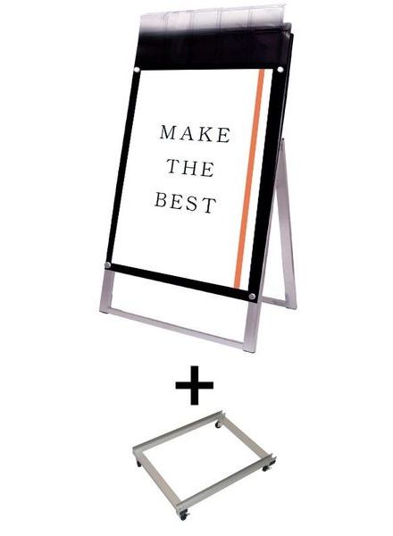 常磐精工 ポスタースタンド ポスター用スタンド看板パンフレットケース付 A1片面ブラック(屋外用) アームキャスターセット PSSKP-A1KB-G-KSET|【店舗用品】