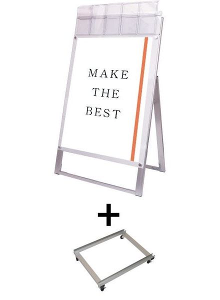 常磐精工 ポスタースタンド ポスター用スタンド看板パンフレットケース付 A1片面ホワイト(屋外用) アームキャスターセット PSSKP-A1KW-G-KSET|【店舗用品】