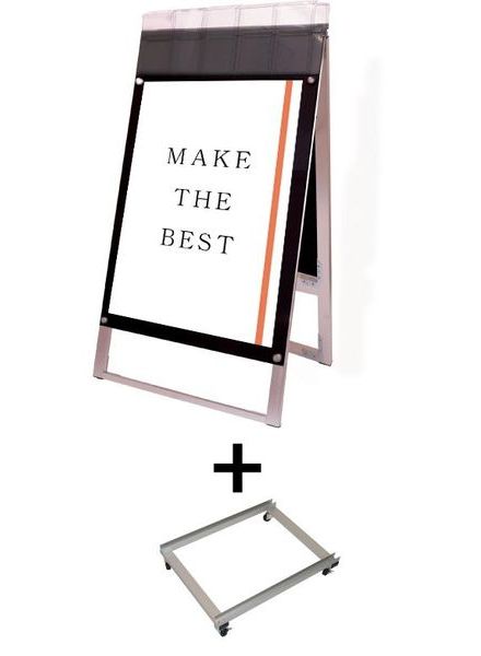 常磐精工 ポスタースタンド ポスター用スタンド看板パンフレットケース付 A1両面ブラック(屋外用) アームキャスターセット PSSKP-A1RB-G-KSET|【店舗用品】