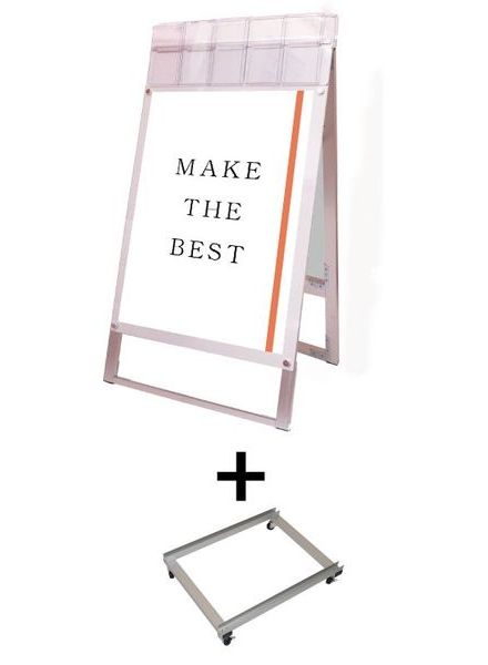 常磐精工 ポスタースタンド ポスター用スタンド看板パンフレットケース付 A1両面ホワイト(屋外用) アームキャスターセット PSSKP-A1RW-G-KSET|【店舗用品】