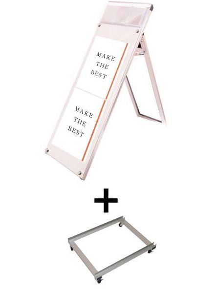 常磐精工 ポスタースタンド ポスター用スタンド看板パンフレットケース付 A3縦縦ロウ片面ホワイト(屋内用) アームキャスターセット PSSKP-A3TTLKW-KSET|【店舗用品】