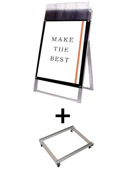 常磐精工 ポスタースタンド ポスター用スタンド看板パンフレットケース付 B2片面ブラック(屋外用) アームキャスターセット PSSKP-B2KB-G-KSET|【店舗用品】