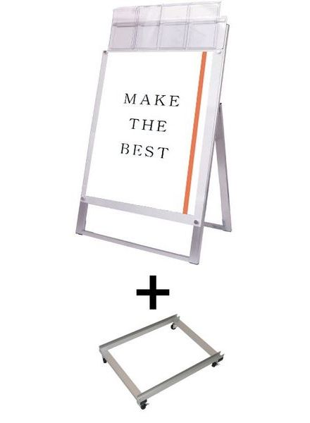 常磐精工 ポスタースタンド ポスター用スタンド看板パンフレットケース付 B2片面ホワイト(屋外用) アームキャスターセット PSSKP-B2KW-G-KSET|【店舗用品】