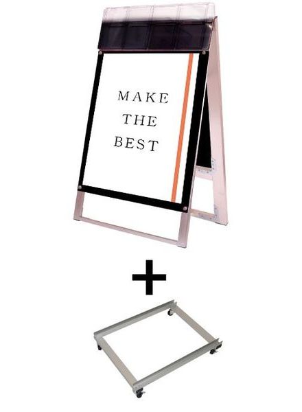 常磐精工 ポスタースタンド ポスター用スタンド看板パンフレットケース付 B2両面ブラック(屋外用) アームキャスターセット PSSKP-B2RB-G-KSET|【店舗用品】