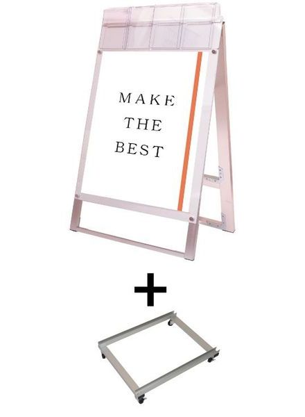 常磐精工 ポスタースタンド ポスター用スタンド看板パンフレットケース付 B2両面ホワイト(屋外用) アームキャスターセット PSSKP-B2RW-G-KSET|【店舗用品】