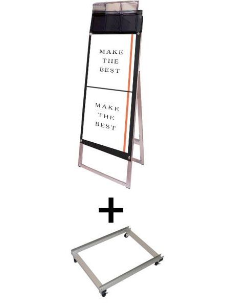 常磐精工 ポスタースタンド ポスター用スタンド看板パンフレットケース付 A3縦縦片面ブラック(屋外用) アームキャスターセット PSSKP-A3TTKB-G-KSET|【店舗用品】