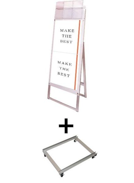 常磐精工 ポスタースタンド ポスター用スタンド看板パンフレットケース付 A3縦縦片面ホワイト(屋外用) アームキャスターセット PSSKP-A3TTKW-G-KSET|【店舗用品】