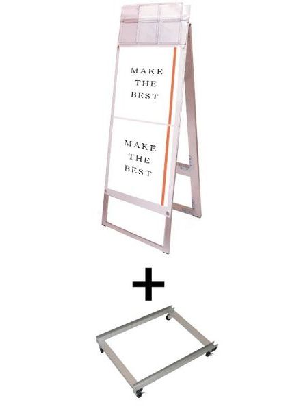 常磐精工 ポスタースタンド ポスター用スタンド看板パンフレットケース付 A3縦縦両面ホワイト(屋外用) アームキャスターセット PSSKP-A3TTRW-G-KSET|【店舗用品】