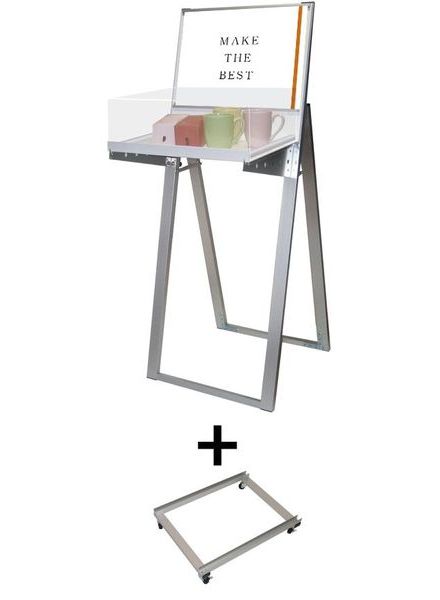 常磐精工 ディスプレイスタンド ラックスタンド看板 A3横ホワイト(アクリルボックス付) アームキャスターセット RASKA-A3YW-KSET|【店舗用品】